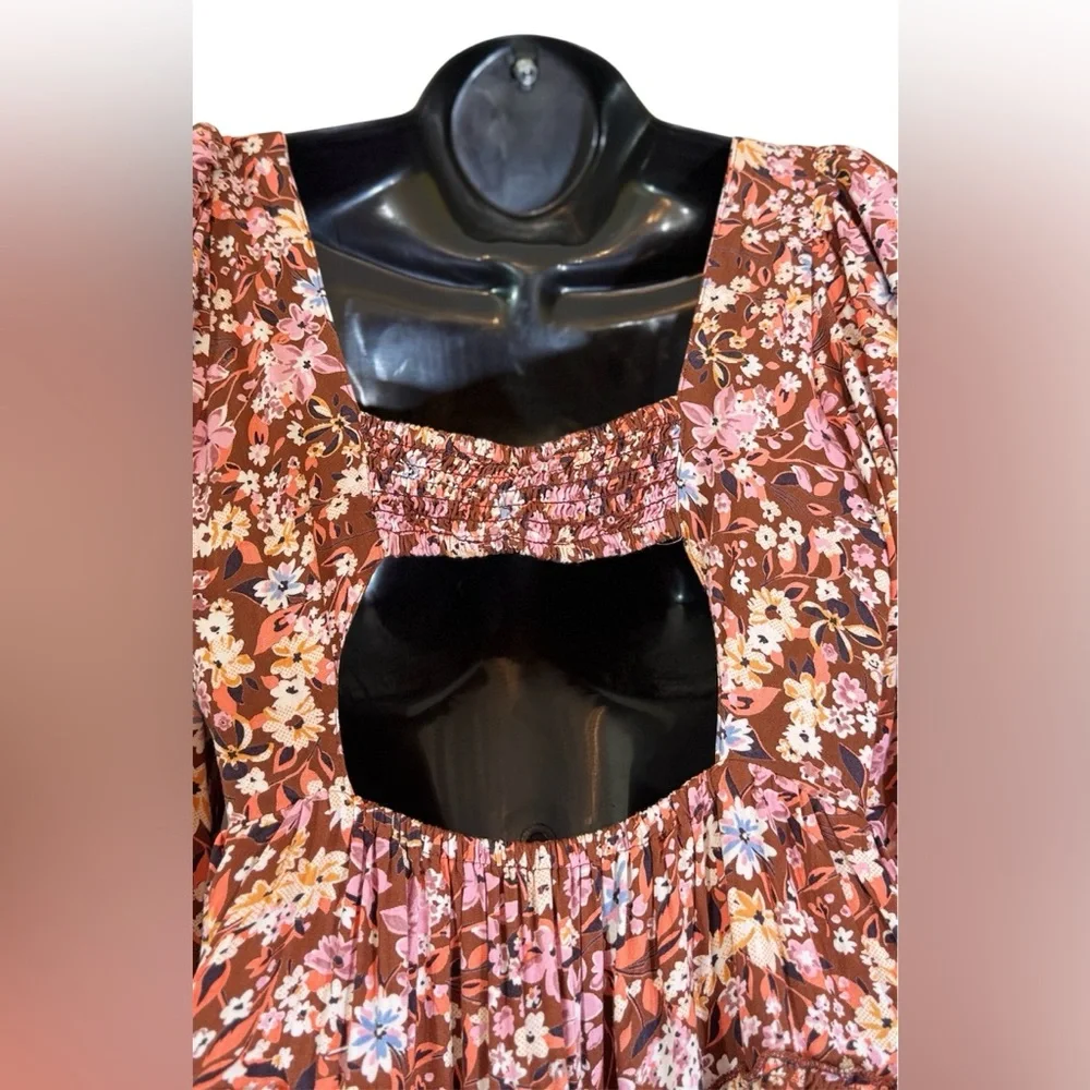 Gypsy Love Smocked Floral Puff Sleeve Mini Dress Boho Festival Style Size M - Picture 13 of 14